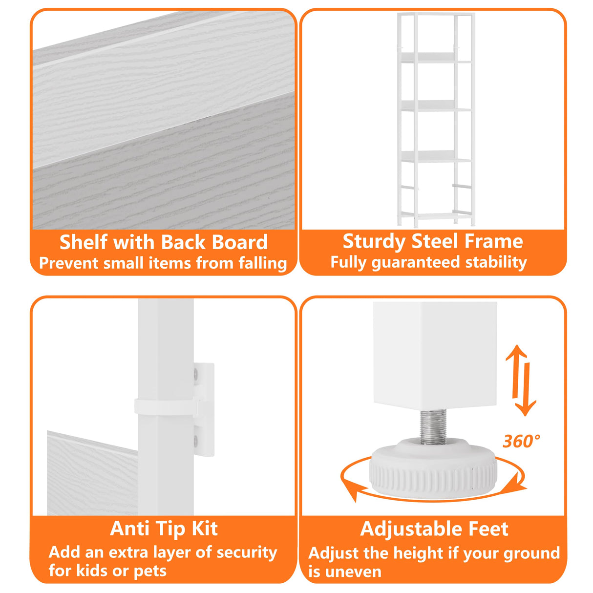 Furnulem 4-Tier Corner Shelf, Bookshelf with 2 Storage Drawers, 57.28”Tall Narrow Bookcase, Standing Shelf Organizer Unit for Living Room, Bedroom, Metal Frame, Wood Display Shelf Furnulem