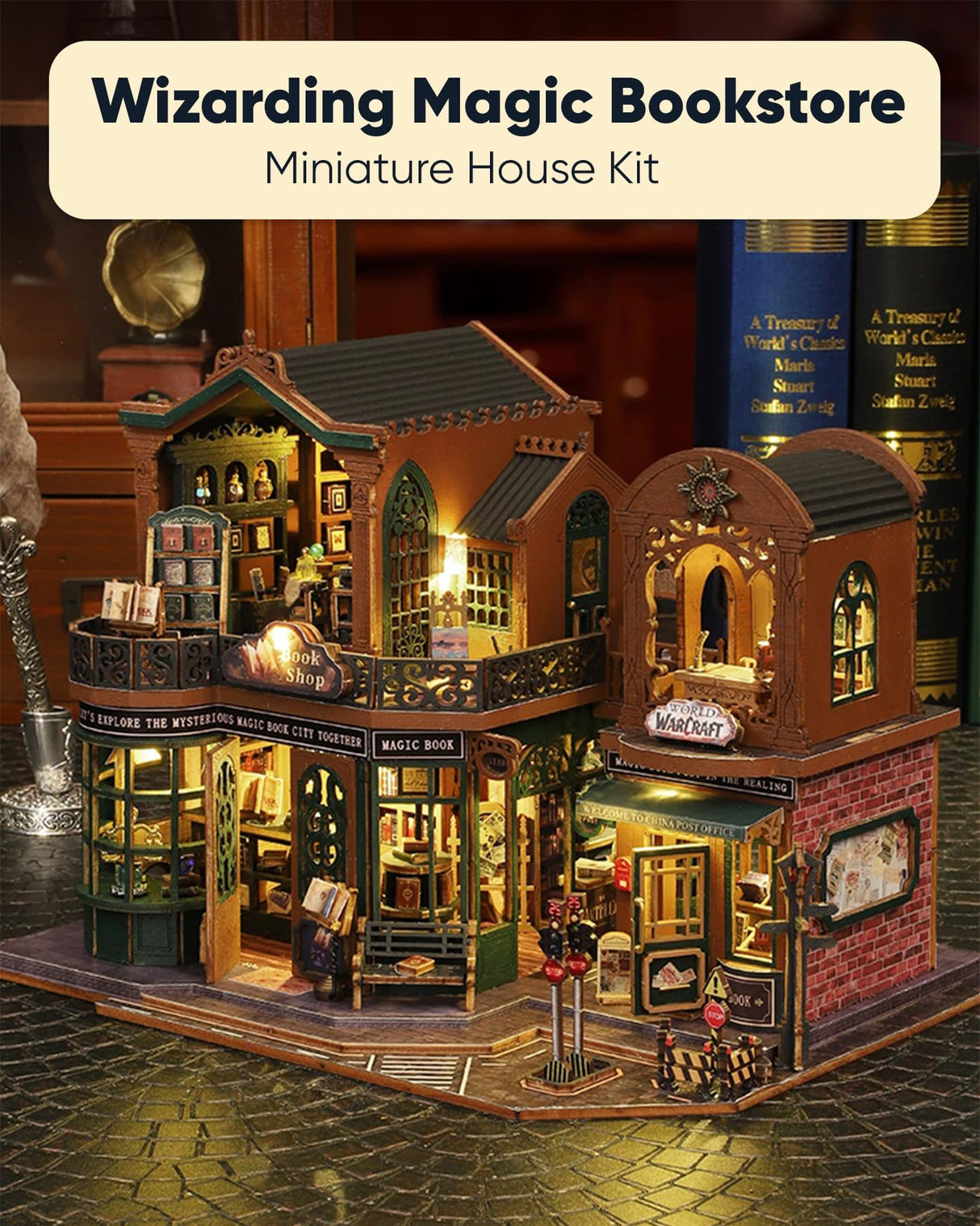 DIY Miniature House Kit, Mayberry Street Miniatures, Magic House Miniature kit, Model Building Craft Diorama Kit, Ideal Gifts for Birthday Easter Christmas(Magic Book Shop) Flybean