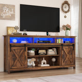 70" LED Farmhouse TV Stand for 80/75/70 Inch TVs,Tall Entertainment Center Storage Cabinets w/Power Outlets and Sliding Barn Door,Rustic TV Stands for Living Room,Media Console Cabinet (Brown) Hlivelood