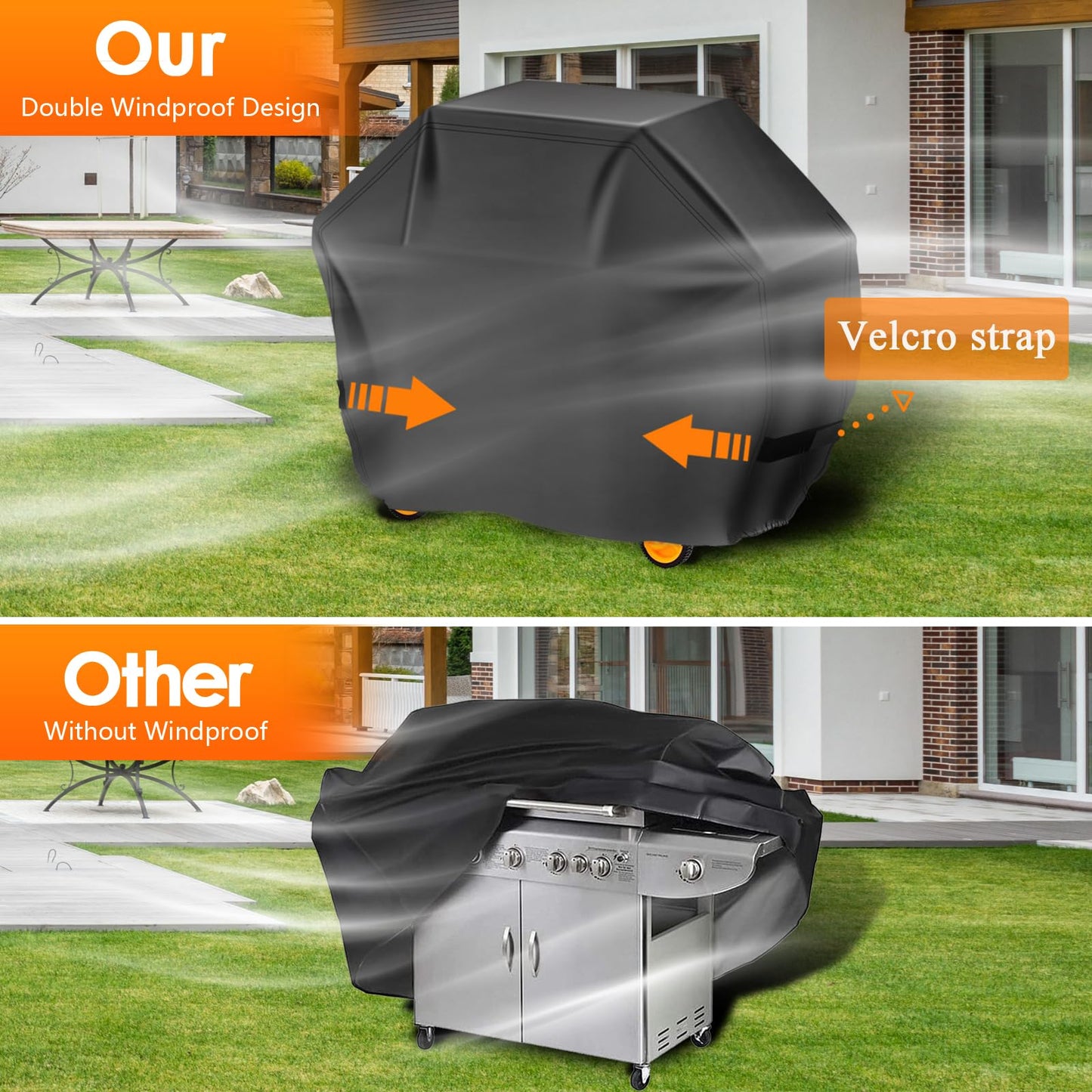 Aoretic Grill Cover, 58 inch BBQ Gas Grill Cover for Outdoor Grill, Charbroil Grill Cover Barbecue Waterproof, Anti-UV for Weber Char-Broil Monument, Dyna-glo Nexgrill Spun Polyester