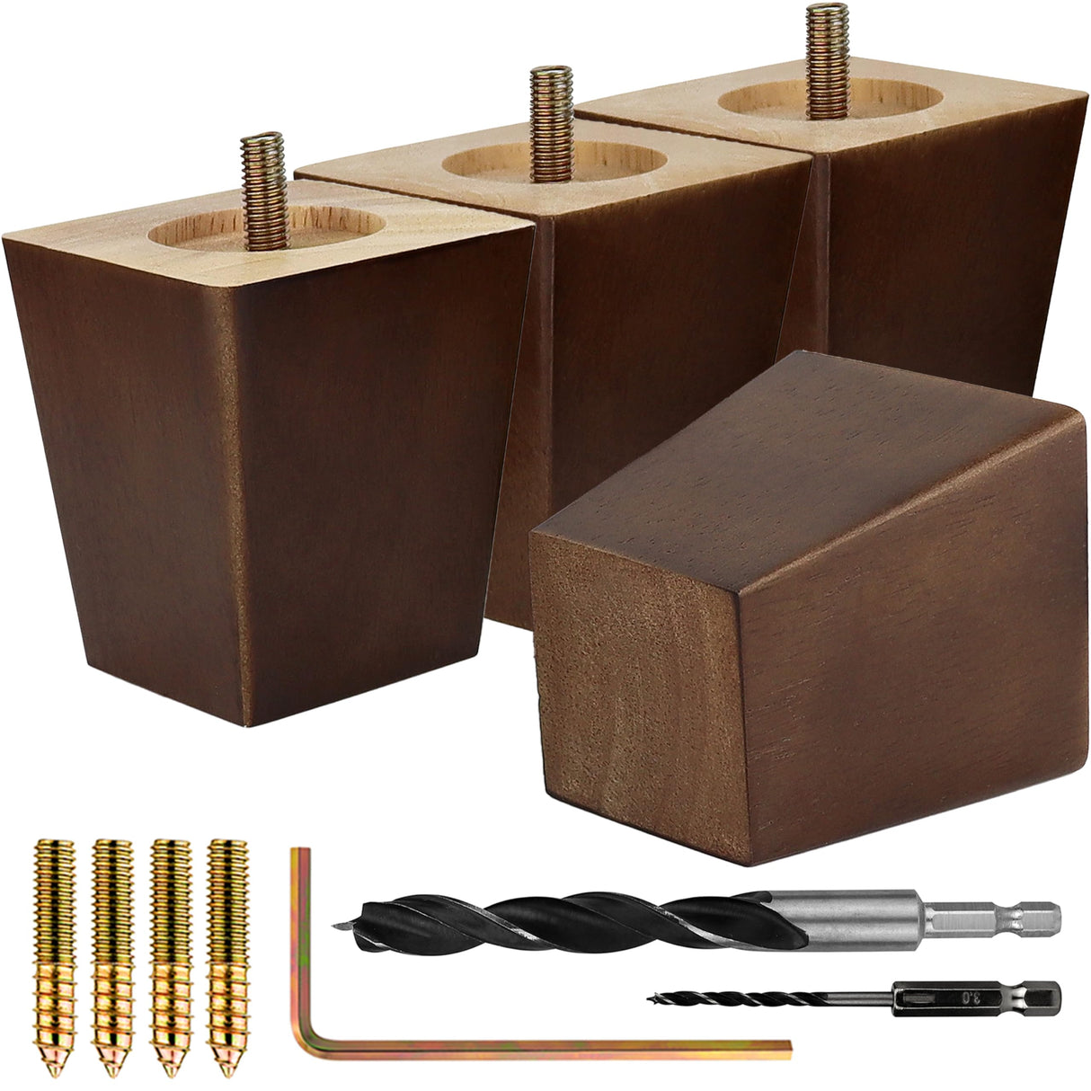 Airy Abode Walnut Brown Square Furniture Legs Set of 4 - Pick Your Size and Color Airy Abode