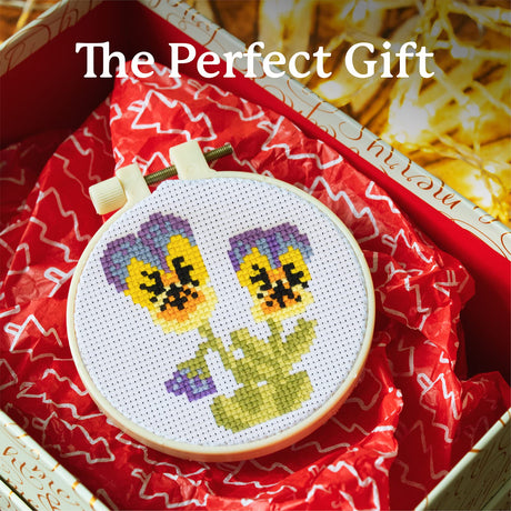 Kraftex Stamped Cross Stitch Kits for Beginners (Flower Theme - 6.75 Inch - 4 Pack 1 x Embroidery Hoop) Embroidery Needlepoint Patterns for Adults, Includes Poppy, Rose, Sunflower and Pansy Kraftex