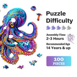 Jigfoxy Wooden Puzzles for Adults, Octopus Wood Puzzles Adult, Unique Animal Shape Wooden Jigsaw Puzzles for Adults, Birthday Gifts for Puzzle Lovers, Family (S-8.5 * 8.4in-100pcs) Jigfoxy