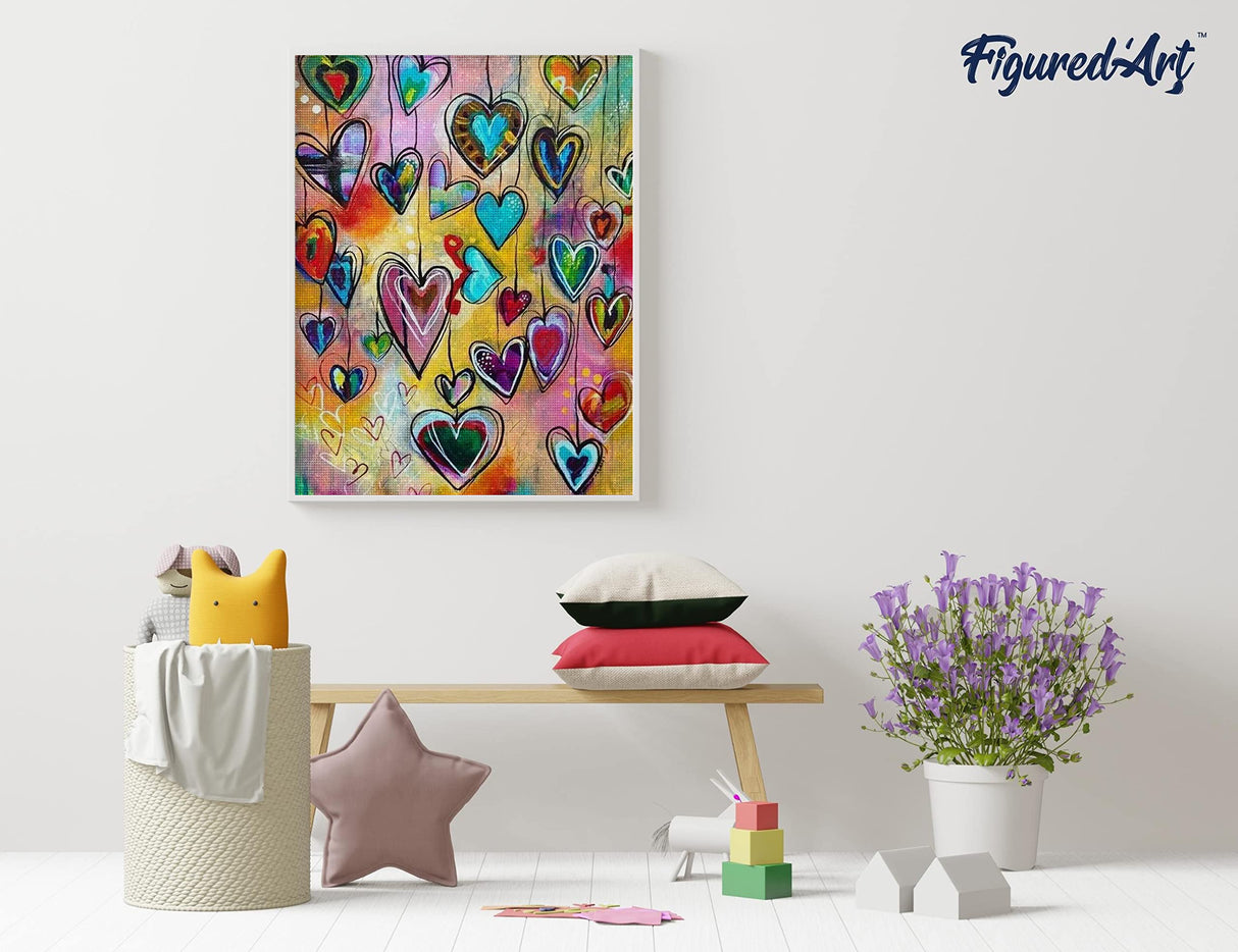 Figured’Art Diamond Painting Art kit for Adults 16"x20" Full Square Drill 5D Hearts Complete DIY - Rolled Canvas Figured'Art