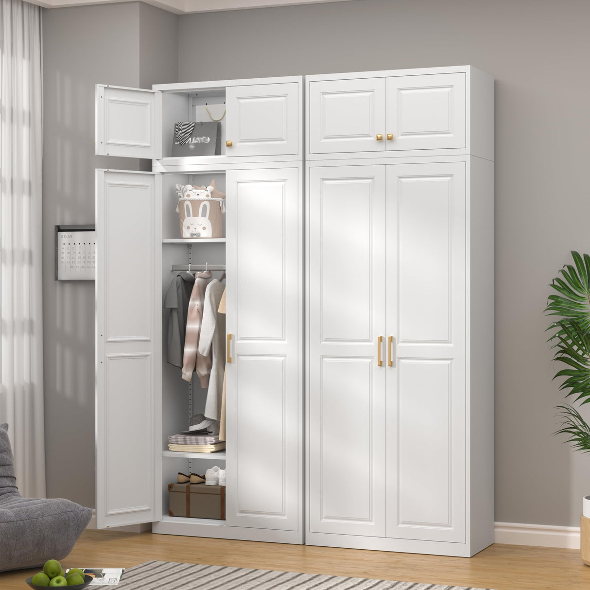 TIMELESS PIECES 86" Metal Wardrobe Cabinets,Armoire Wardrobe Closet with Hanging Rod,Clothes Storage Cabinet with Adjustable Shelves and Doors,Clothing Cabinet for Bedroom, Laundry Room,Office TIMELESS PIECES