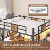 Dnxao Loft Bed with L-Shaped Desk Full Size,Full Size Bed Frame with 5 Storage Drawers, Bunk Bed with Desk,1 Bedside Organizer,LED Lights & Charging Station,Safety Guardrail,Noise Free,Rustic Brown Dnxao