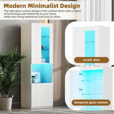 LUMISOL High Gloss Cabinet with LED Light, 67" Tall Pantry with Acrylic Door, Modern Bookcase Display with Open Tempered Glass Shelves for Home Office Living Room Study Room, White LUMISOL