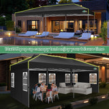 COBIZI 10x20 Pop Up Canopy Tent with 6 Removable Sidewalls, One Push Party Tent Outdoor Waterproof Event Canopy with Air Vent for Parties Commercial Wedding, 3 Height, Carry Bag, Sandbag, Black COBIZI