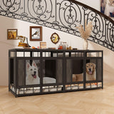 PIAOMTIEE 70.9" Large Double Dog Crate Furniture, Heavy Duty Wooden Iron Crate Kennel Furniture with Removable Divider for Small Medium Large Dogs, Rustic Brown+Black PIAOMTIEE