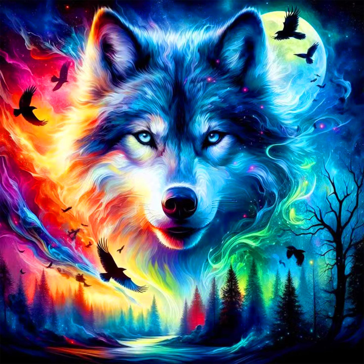 Meothan 5D Diamond Art Kits for Adults Wolf Diamond Painting Kits for Adults Beginners, DIY Paint with Diamond Gem Art Dots Painting Wolf Kits for Home Walls Decor and Holiday Gifts 13.8x13.8in Meothan