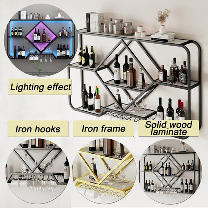 amhricho Wall Mounted Wine Rack, Modern Style Wine Rack, 3 Tier Wine Rack with LED light, Iron Wine Bottle Display Rack for Kitchen, Living Room, Home, Bar, Cafe (Color : Black) - WoodArtSupply