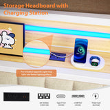 Daybed with Trundle and LED Light, Heavy Duty Metal Twin Bed Frame with Upholstered Storage Headboard & Charging Station, Day Bed Pop Up Trundle Bed Twin for Living Room,Bedroom and Guest Room, White Jocoevol