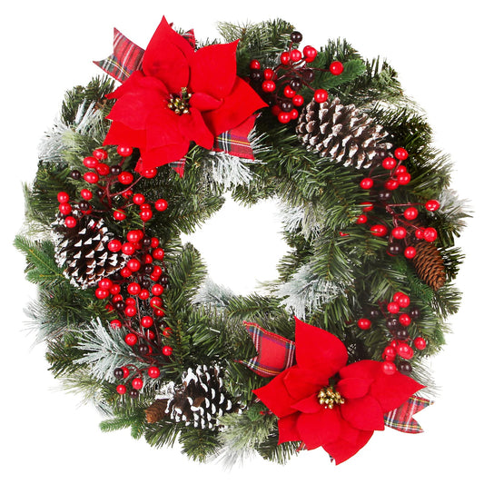 24 Inch Christmas Wreath Green Leaves Wreath for Front Door Artificial Eucalyptus Wreath with Berry and Pine Branches Christmas Decorations Indoor and Outdoor Holiday Decorations