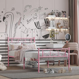 Newest Kitty Design Twin Bed Frames with Bedside Storage Caddy for Girls Metal Platform Twin Size Mattress Foundation Single Beds with Headboard Pink SENLOO