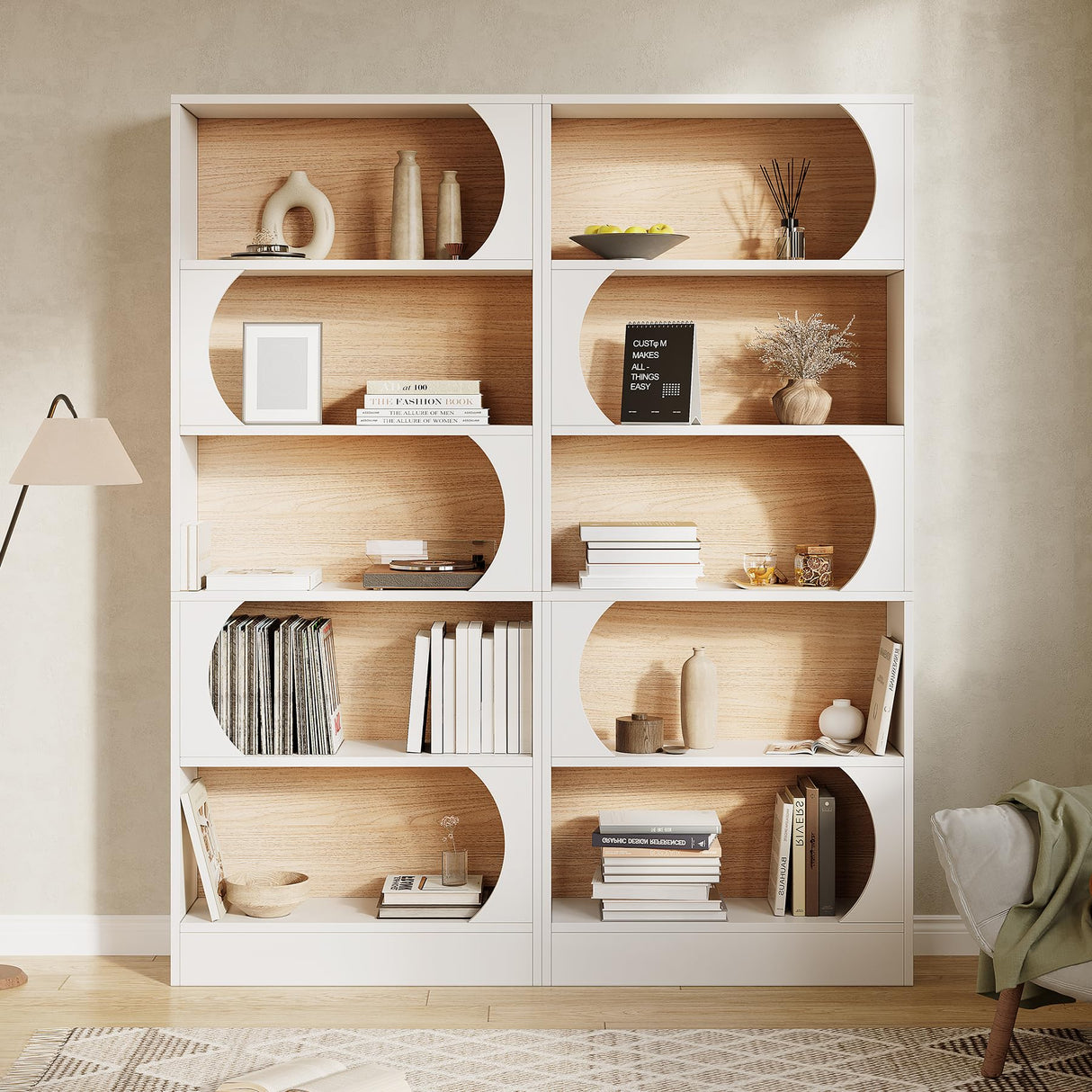 LITTLE TREE 70.8-Inch Modern Bookshelf, 5-Tier Freestanding Tall White Bookshelf, Large Open Bookcase with Storage, Large Book Shelf for Office, Home, or Classroom (White and Walnut) LITTLE TREE