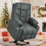 YITAHOME Power Lift Recliner Chair, Modern Fabric Recliner Chair with Massage and Heat, Spacious Seat, USB Ports, Cup Holders, Remote Control, Suitable for Living Room Dark Grey2 YITAHOME