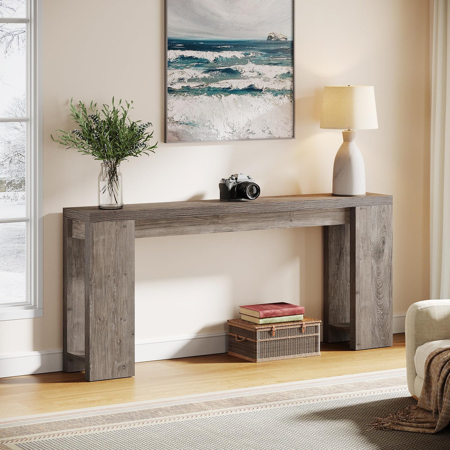 Tribesigns 70.9-Inch Long Console Table, Farmhouse Wooden Entryway Sofa Table Behind Couch, Narrow Entry Console for Living Room, Hallway, Entrance, Foyer, Grey