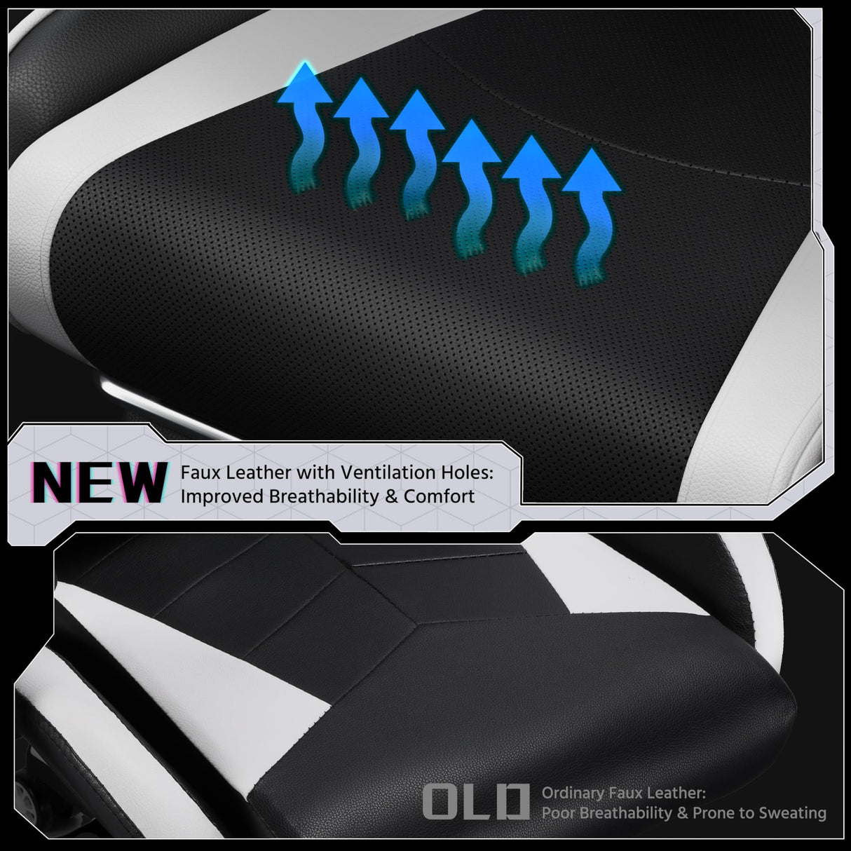 Yaheetech Gaming Chair, Video Game Chair with Massage Lumbar Support and Footrest Height Adjustable Ergonomic Computer Gaming Chair with Swivel Seat and Headrest, Black/White Yaheetech