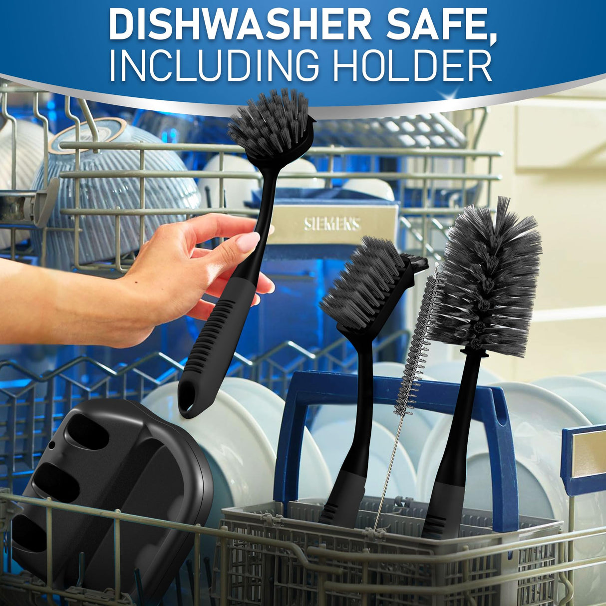 Dish Brush Set of 5 with Convenient Holder, Bottle Water Brush, Dish Scrub Brush, Scrubber Brush and Straw Brush - Kitchen Scrub Brushes Non Slip Long Handle for Sink Dishes Cup Pot Trazon