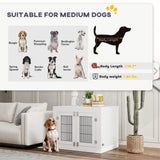 PawHut Dog Crate Furniture w/ 360° Rotatable Removable Dog Bowls, Dog Kennel Furniture w/Two Doors, Non-Slip Foot Pads, Furniture Dog Crate End Side Table for Medium Dogs, 31.5" x 24" x 25", White PawHut