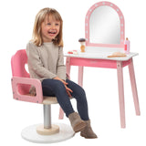 Pretend Hair Salon Wooden Play Set - Full Vanity Mirror Playset w Chair & Rolling Cart- Includes Blow Dryer, Brush, Styling, Cutting Tools & More - Hair Dresser Stylist Fun, Beauty Care for Girls Kids Svan