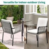 YITAHOME Outdoor Dining Chair Set of 4, All-Weather Rope & Rattan Woven Chairs, Indoor-Outdoor Armchair Seating for Patio, Backyard, Poolside, Balcony - Grey Rattan & Beige YITAHOME