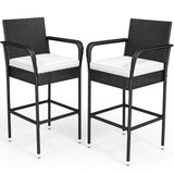 YITAHOME Outdoor Wicker Bar Stools Set of 2, Patio Wicker Counter Stools with Armrest & Backrest, Outdoor Bar Height Chairs with Soft Cushions for Backyard Pool Garden Deck, Black YITAHOME