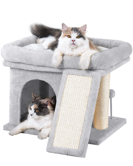 Aechonow Cat Tree Tower for Large Cat, Cat Bed House with Large Perch for Adult Cats, 20 * 16.5 Inch Big Platform for Indoor with Super Cozy Mat, Large Condo with Scratching Post, Light Gray Aechonow