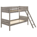 Ryder Twin Over Twin Solid Wood Bunk Bed in Weathered Taupe with Guardrail & Ladder by Coaster Home Furnishings Coaster Home Furnishings