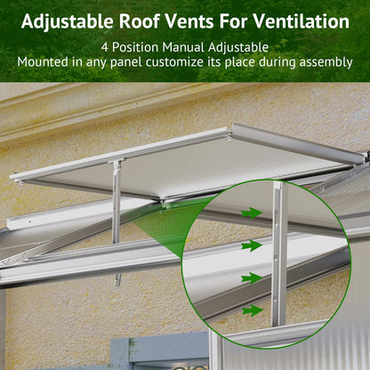 Showellgard 6x2ft Lean-to Polycarbonate Greenhouse, Small Walk-in Greenhouse, with Adjustable Roof Vent, Rain Gutter and Sliding Door, Outdoor Greenhouse for Terrace, Backyard GreenHouse 6'x2 - WoodArtSupply