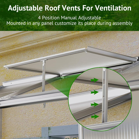 Showellgard 6x2ft Lean-to Polycarbonate Greenhouse, Small Walk-in Greenhouse, with Adjustable Roof Vent, Rain Gutter and Sliding Door, Outdoor Greenhouse for Terrace, Backyard GreenHouse 6'x2' Showellgard