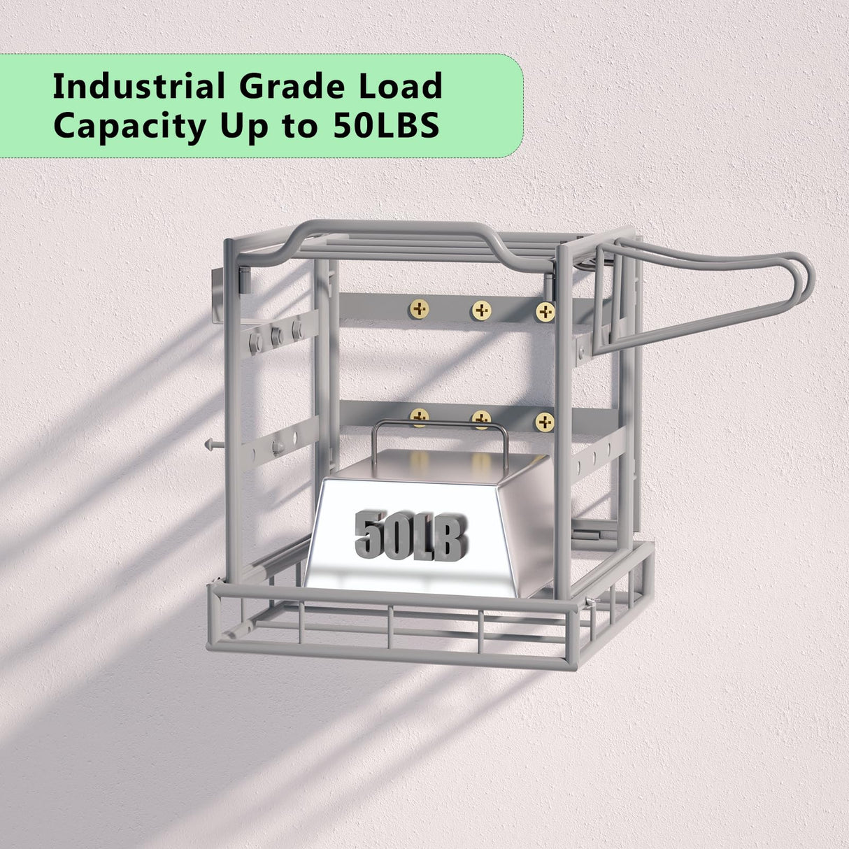 Power Tool Organizer Wall Mount, Lawn Tool Storage Rack for Leaf Blower, Weed Eater, Battery, Charger - Yard Tool Storage Organizer with Storage Hook for Hanging Basement Garage Trimmer/Tool(Gray) Jolensoy