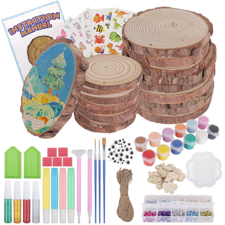 Genround Wooden Crafts Kit for Boys and Girls, Glow in The Dark,20pcs Wood Slices with Painting Craft Activities Kits,Creative Art Toys for Boys and Girls Genround