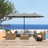 DomeShade 15ft Patio Umbrella with Base,Large Outdoor Double-Sided Rectangle Umbrella with Crank Handle, Market Umbrella for Poolside Garden Deck Backyard Beach Pools, Gray DomeShade