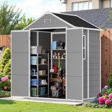 NicBex 6×5 Resin Outdoor Storage Shed with Floor & Window– All-Weather Lockable Small Tool Shed, Outdoor PP Plastic Garden Sheds & Outdoor Storage for Garden, Patio & Backyard – Light Gray NicBex