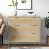 Anmytek 3 Drawer Dresser for Bedroom with Natural Rattan,Closet Dressers Chest of Drawers for Bedroom,Farmhouse Wood Large Nightstand with Storage Versatile Bedside Table for Bedroom Anmytek