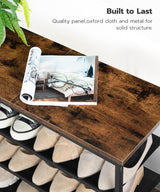 HOOBRO Shoe Rack, 4 Tier Shoe Storage Organizer with 3 Oxford Fabric Shelves and Top Panel, Holds 12-16 Pairs of Shoes for Entryway and Closet, Industrial, Rustic Brown BF47XJ01G1 HOOBRO