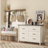 IKENO 6 Drawers Wood Dresser with LED, Storage Dresser for Bedroom, Wide Chest of Drawer with Metal Handles (White with LED) IKENO