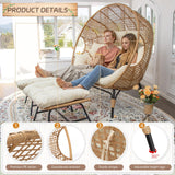BULEXYARD Double Egg Chair with Ottoman Indoor Outdoor 680lbs, 2 Person Brown Wicker Oversized Stationary Egg Chair with Beige Thick Cushion, Patio Wide Lounge Loveseat with Legs for Balcony, Porch BULEXYARD