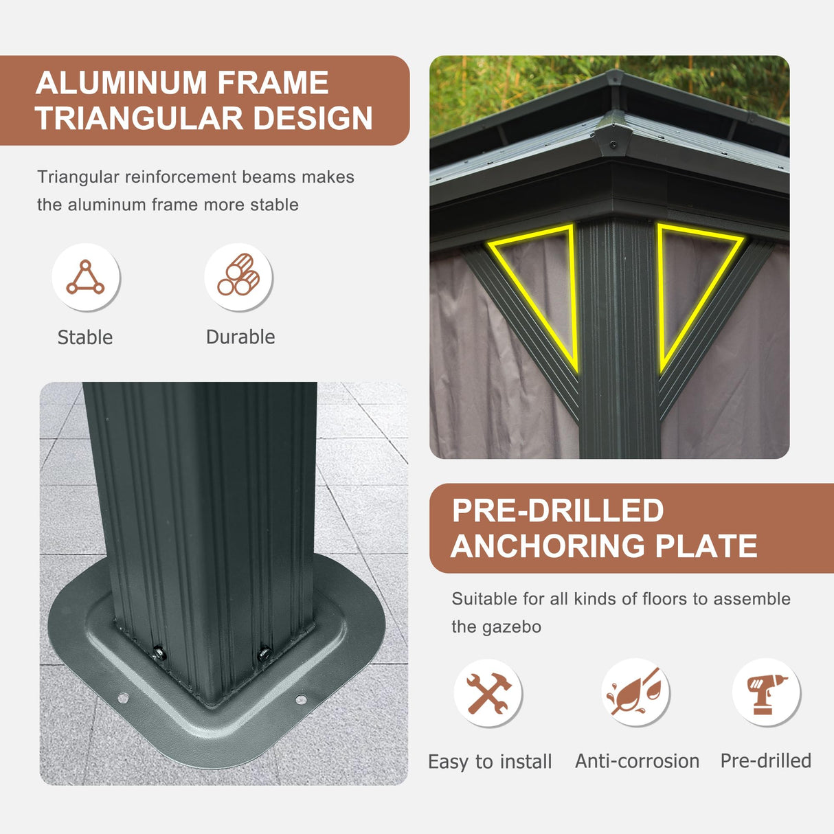 SHPAI Hardtop Gazebo 12x18FT, Aluminum Outdoor Gazebo with Galvanized Steel Double Roof Canopy, Curtains and Nettings, Metal Gazebo Permanent Pavilion for Patio Wedding, Party, Outdoor Dining, Gray SHPAI