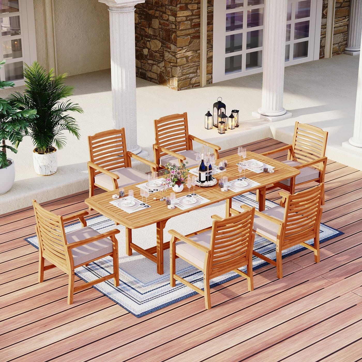 MFSTUDIO Acacia Wood Patio Dining Chairs Set of 4, All Weather Extra Large Outdoor Dining Chairs, 4 Pieces Slat Back Teak Finished Patio Chairs with Soft Removable Cushion for Garden, Backyar - WoodArtSupply