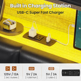 ADORNEVE King Size Floating Bed Frame with LED Lights, Storage Headboard, and Charging Station in PU Black ADORNEVE