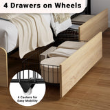 LIKIMIO Queen Bed Frames with Hidden Storage Headboard, Camas Queen with Charging Station and 4 Drawers, Sturdy and Noiseless, No Box Spring Needed, Wood Color LIKIMIO