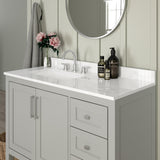 EMMA + OLIVER Vesta 42 Inch Bathroom Vanity, Single Sink Cabinet with 2 Soft Close Doors, Open Shelf and 3 Drawers, Carrara Marble Finish Countertop, Gray EMMA + OLIVER