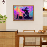 HEIBAGO Halloween Witch Diamond Art Kits for Adults, 5D Full Drill Round Black Cat Painting Gems with Magic Witch Diamond Painting, Diamond Dots Perfect for Home Wall Decor 12x16inch HEIBAGO