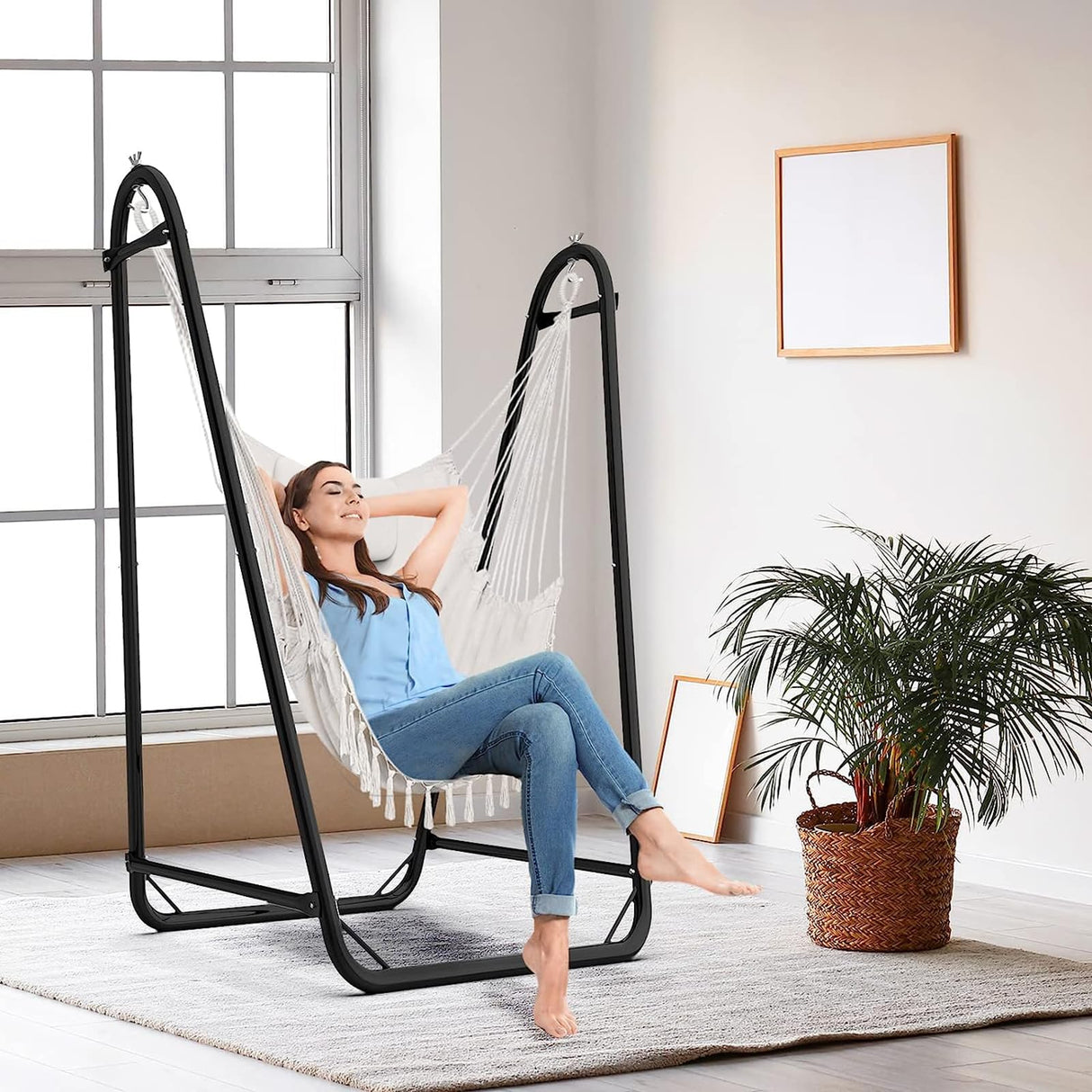 Hammock Chair with Stand,Heavy-Duty Hanging Chair with Stand, for Indoor Outdoor,Sturdy Swing Chair Stand Max Load 350 pounds(Hammock Chair Included) TOREVSIOR