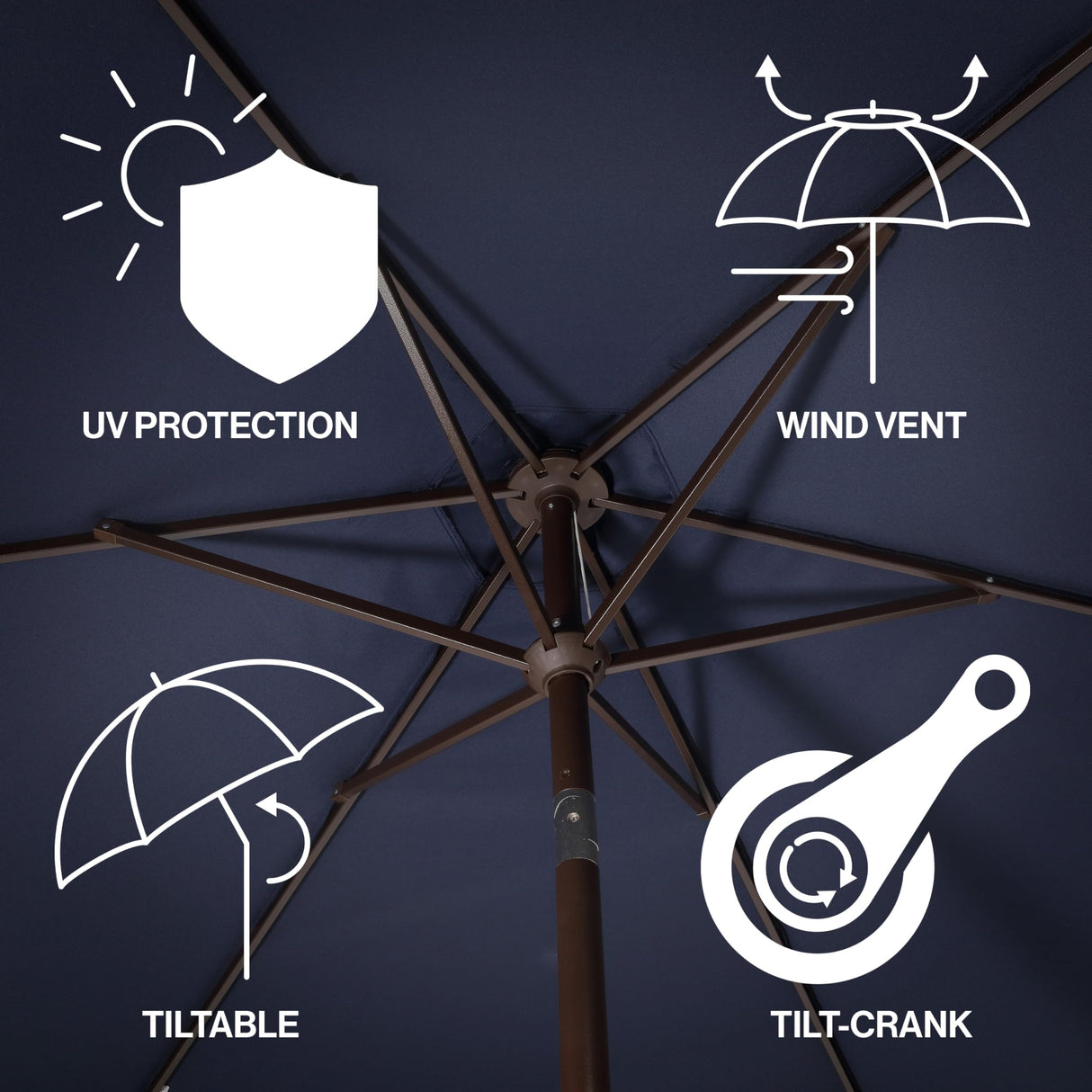 JONATHAN Y UMB1001D Collins 9 ft. Classic Cottage Tassel Market Patio Umbrella with Auto-Tilt, Crank, Wind Vent and UV Protection in Navy/Cream JONATHAN Y