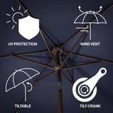 JONATHAN Y UMB1001D Collins 9 ft. Classic Cottage Tassel Market Patio Umbrella with Auto-Tilt, Crank, Wind Vent and UV Protection in Navy/Cream JONATHAN Y