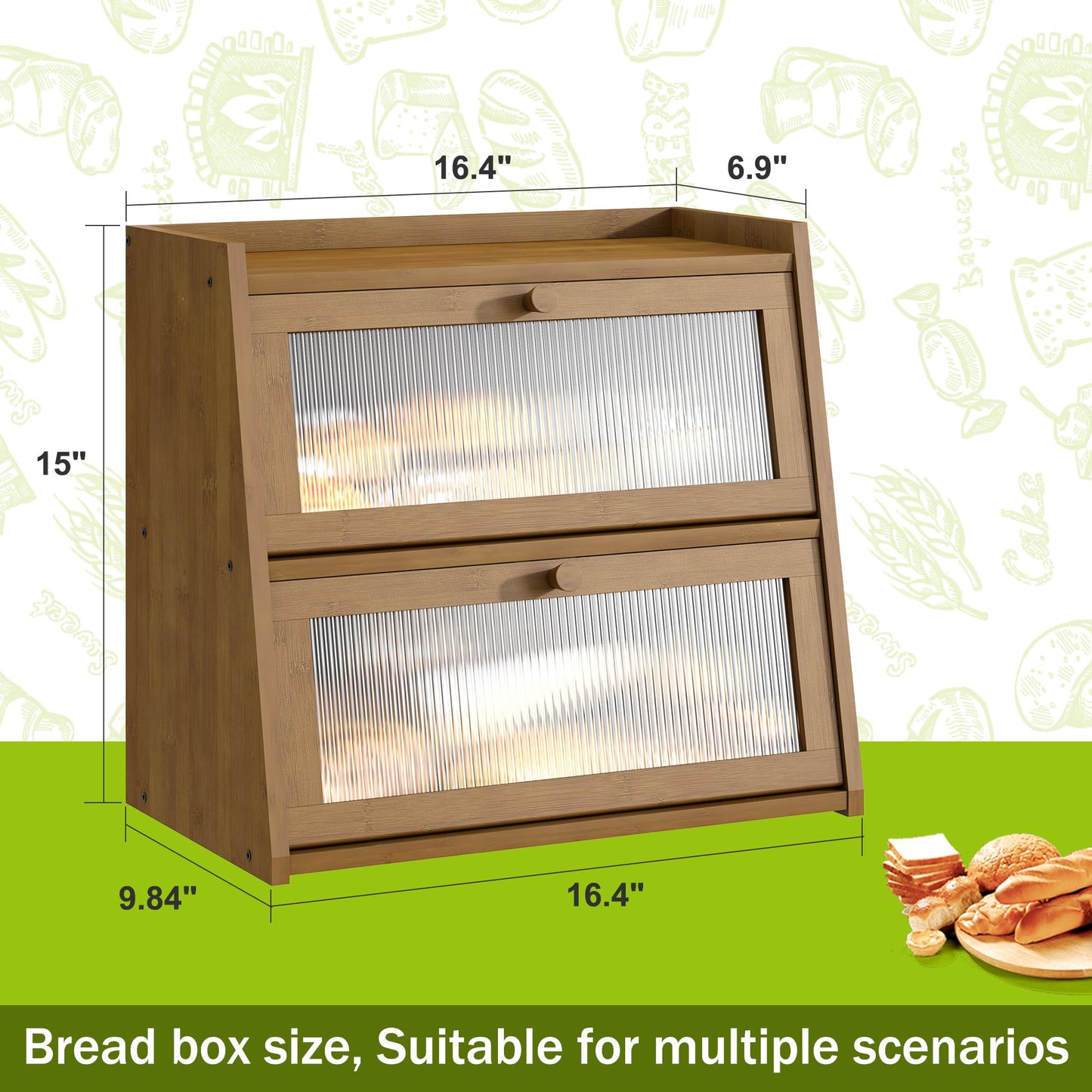 BMOSU Large Bread Box for Kitchen Countertop Double Layer Bread Box Farmhouse Bamboo Bread Box Self-Assembling (Brown) - WoodArtSupply