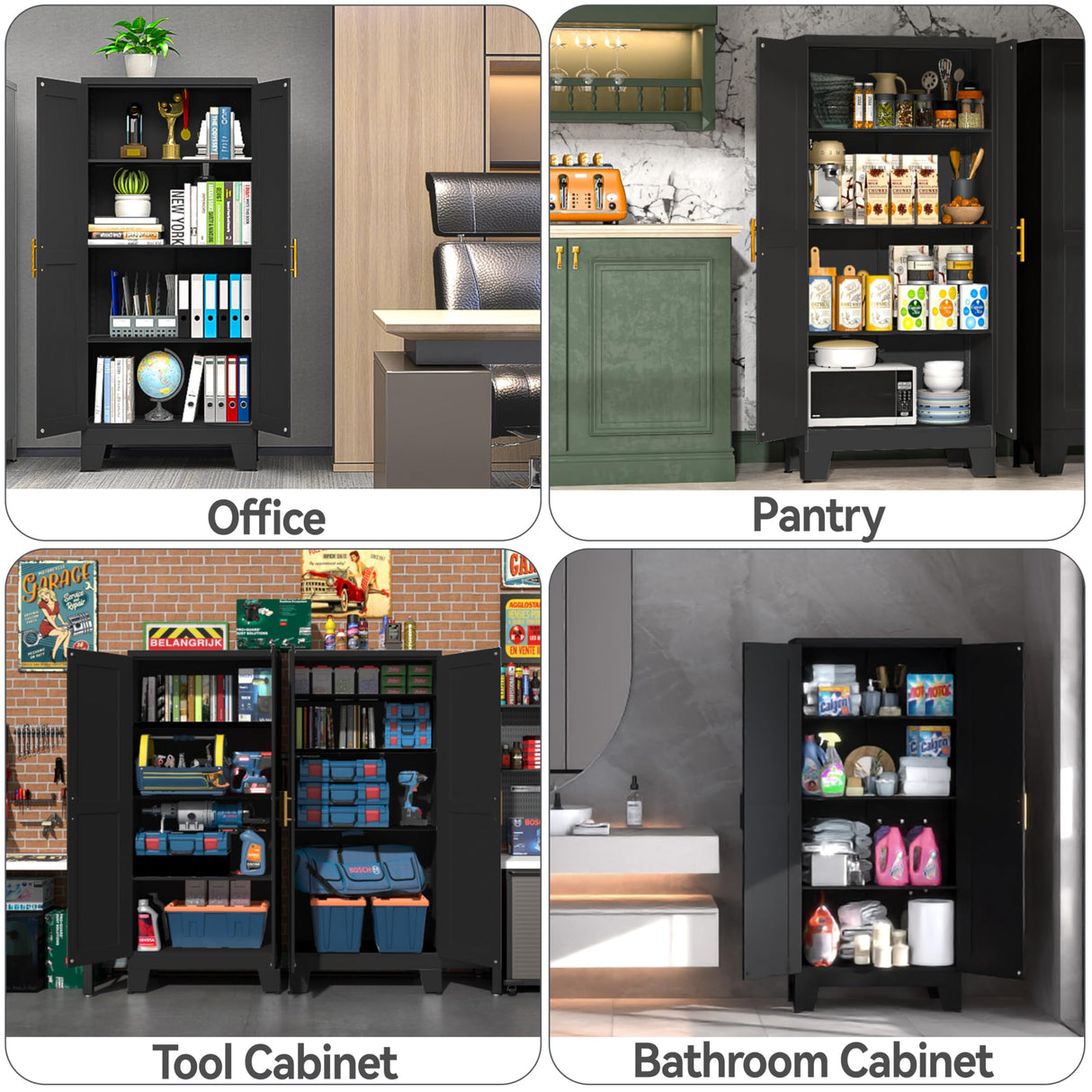 PAOFIN 61" Black Pantry Cabinet, Metal Storage Cabinet, Pantry Cabinets with Doors and Shelves, Kitchen Pantry Storage Cabinet… PAOFIN